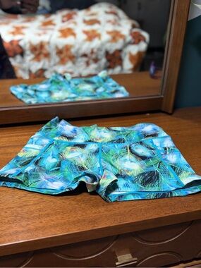 Women’s Blue Peacock Feather Print Performance Shorts- constantly varied gear